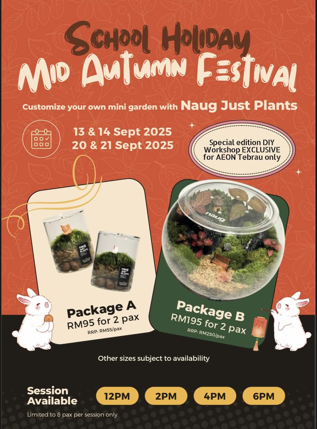 A promotional image for a mini garden workshop featuring lush miniature plants and decorative elements.