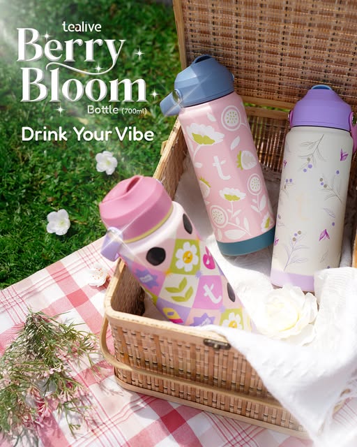 A vibrant Tealive Berry Bloom Bottle, showcasing its attractive design and functionality.