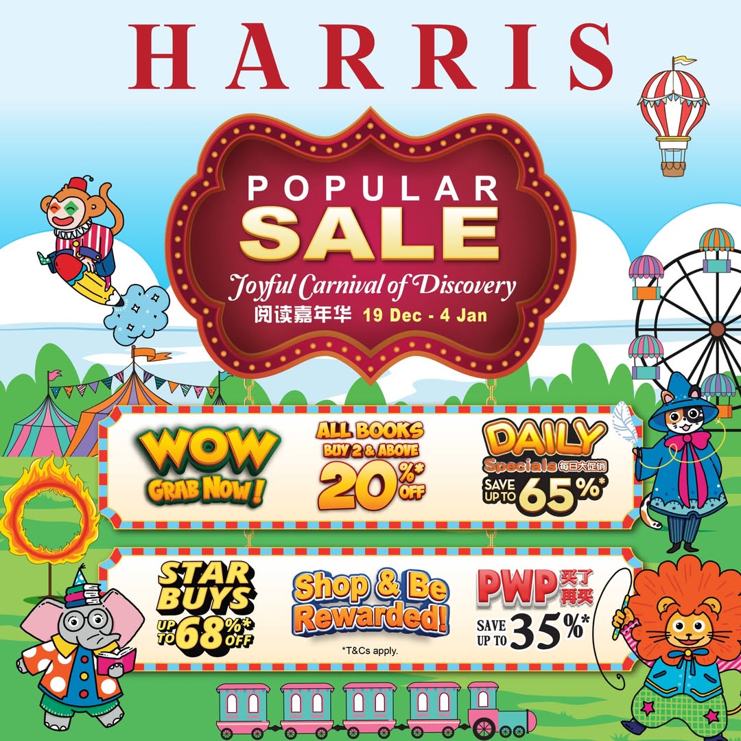 A vibrant display of books and items from POPULAR's Joyful Carnival of Discovery sale.