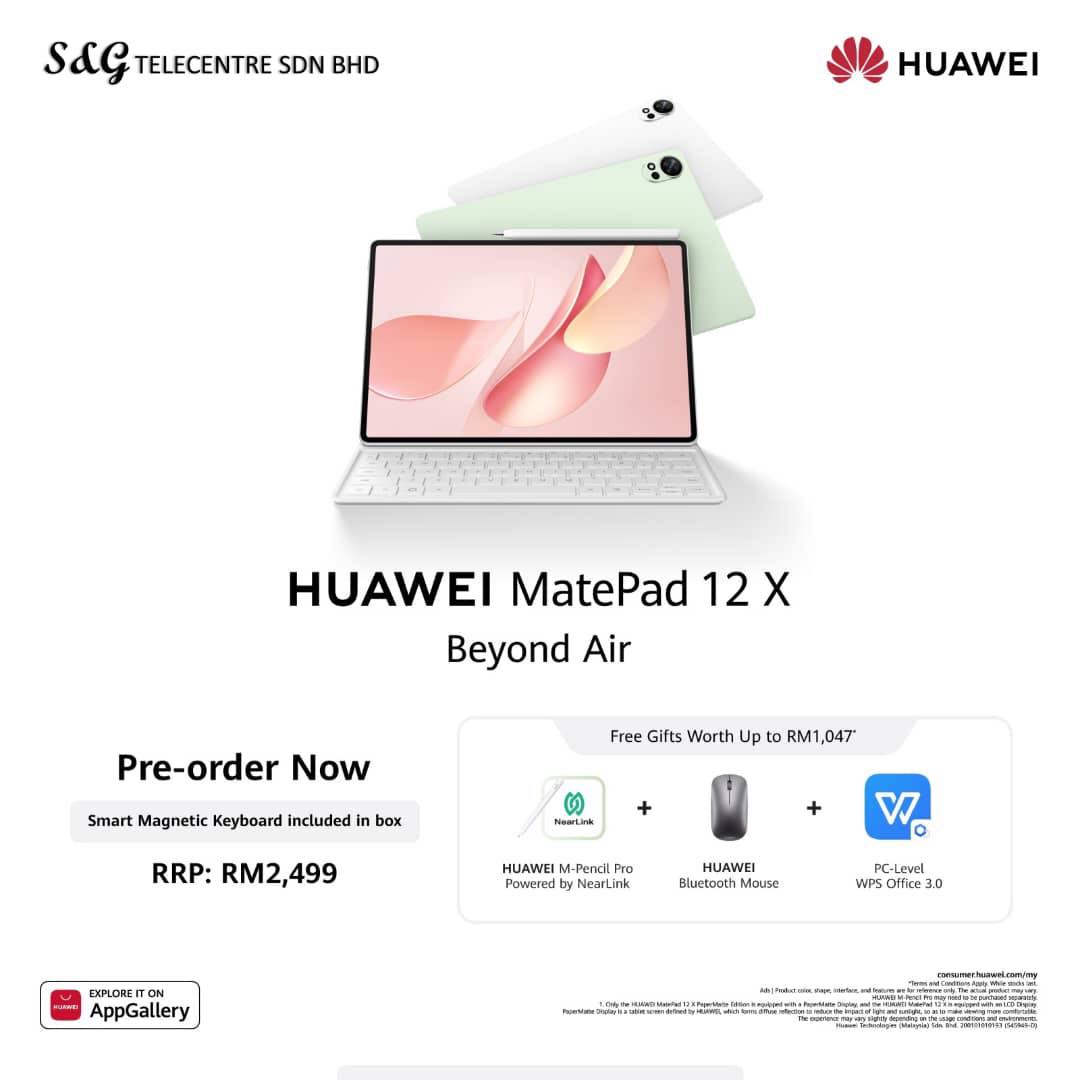 The Huawei MatePad 12X featuring the Ultra Clear PaperMatte display and M-Pencil Pro.