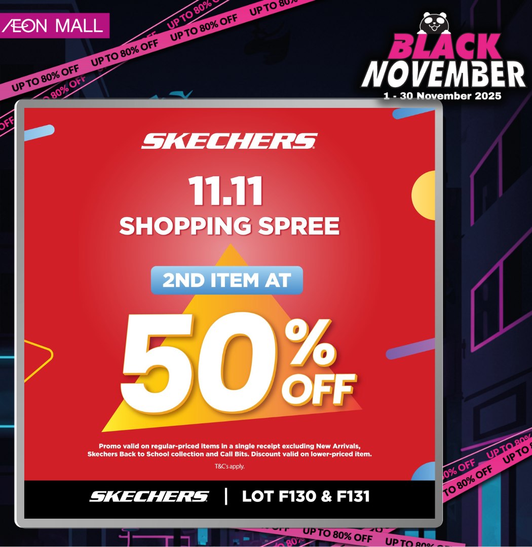 Skechers 11.11 Super Deals promotional banner showcasing footwear