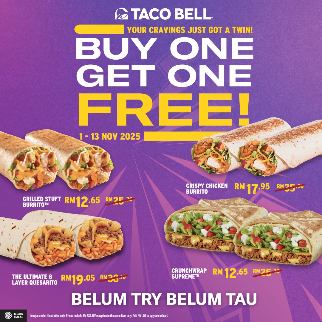 Taco Bell's Buy One Get One Free promotion featuring popular menu items
