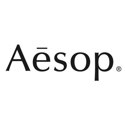 The official black and white logo for Aesop, a renowned skincare and fragrance brand.