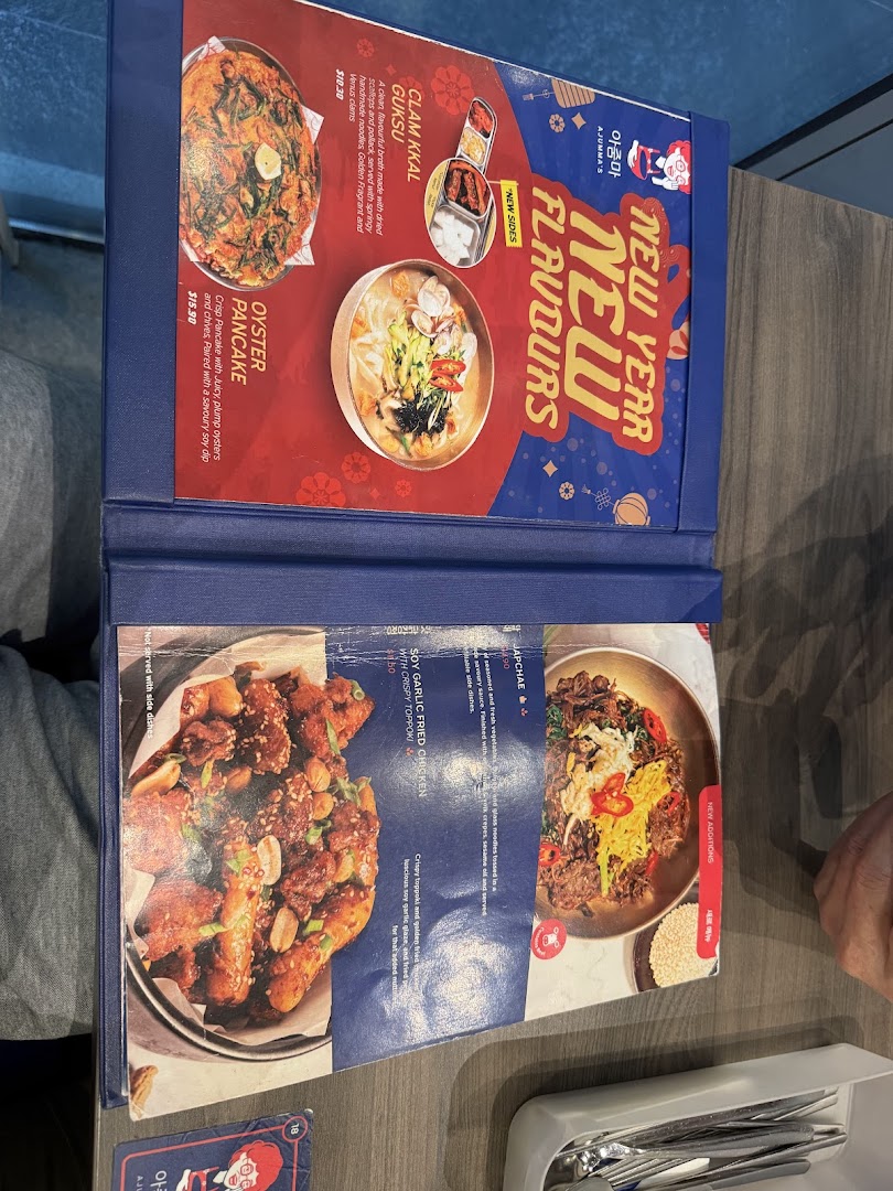 A close-up view of Ajummas' Korean menu featuring new year flavours and additions.