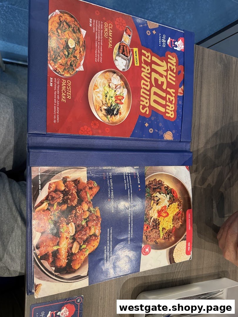 A close-up view of Ajummas' Korean menu featuring new year flavours and additions.