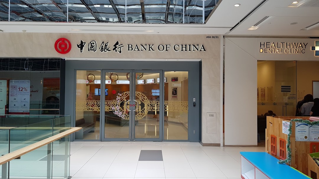 The exterior of Bank of China Jurong East Sub-Branch, featuring its prominent logo and entrance.