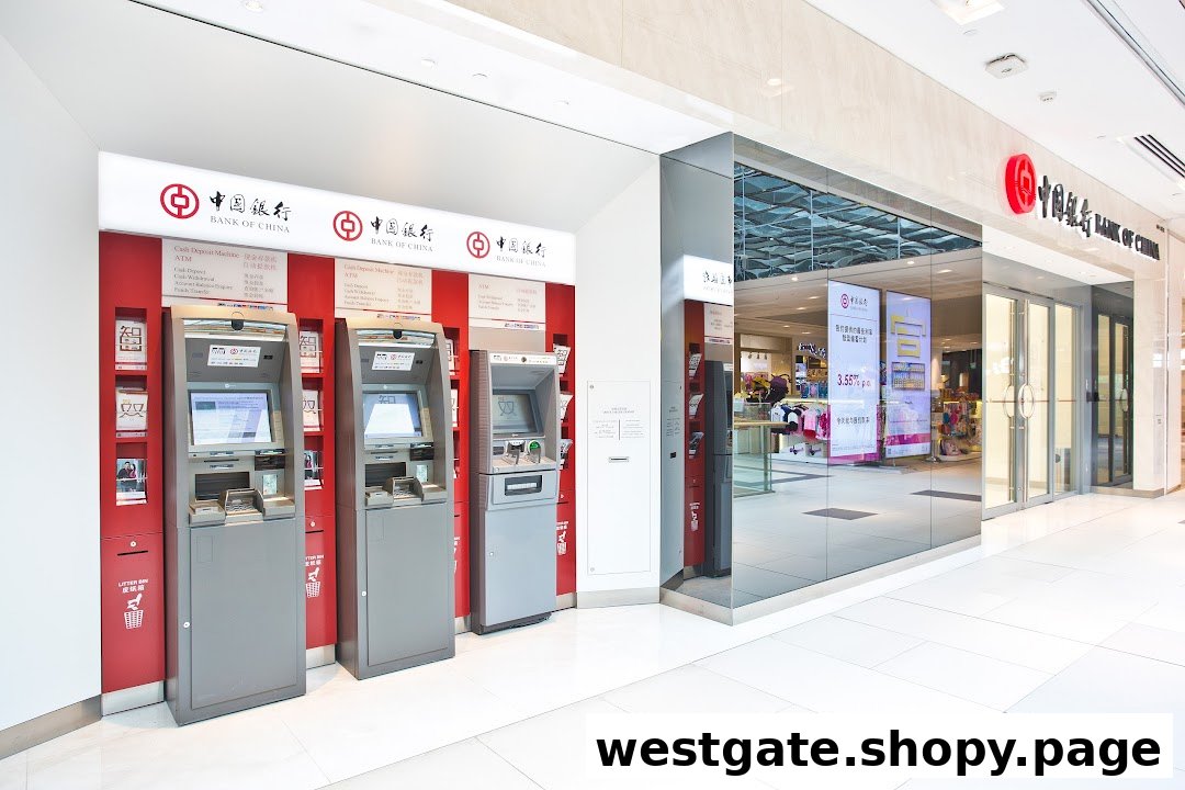 Exterior view of Bank of China with multiple ATMs and the main branch entrance.