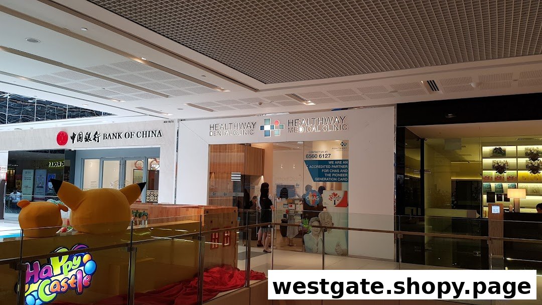 The exterior of Bank of China and Healthway clinics within a bustling shopping mall environment.