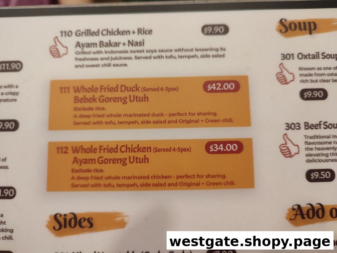A close-up view of the menu displaying various Indonesian dishes and their prices.