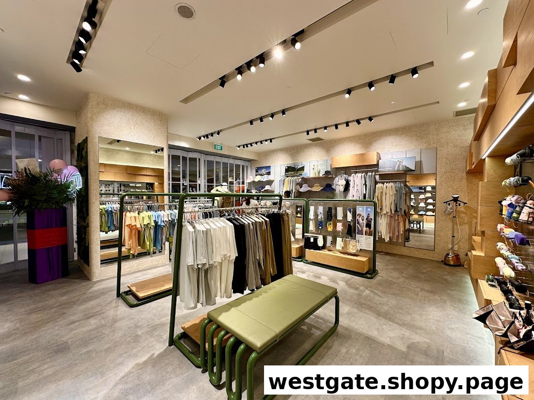Interior view of BENEUNDER 蕉下 Singapore Westgate, showcasing apparel and accessories on display.