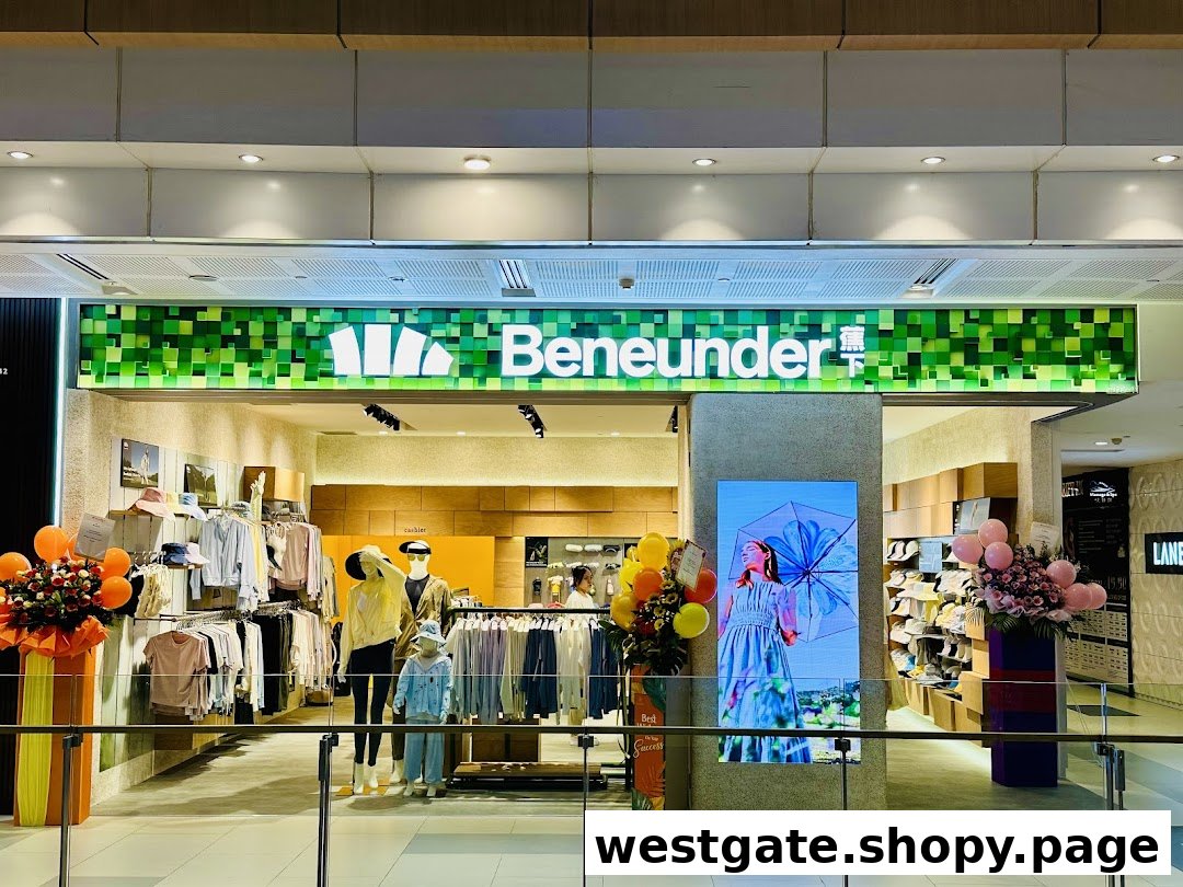 The Beneunder shop front at Westgate, featuring mannequins, apparel displays, and a digital screen.
