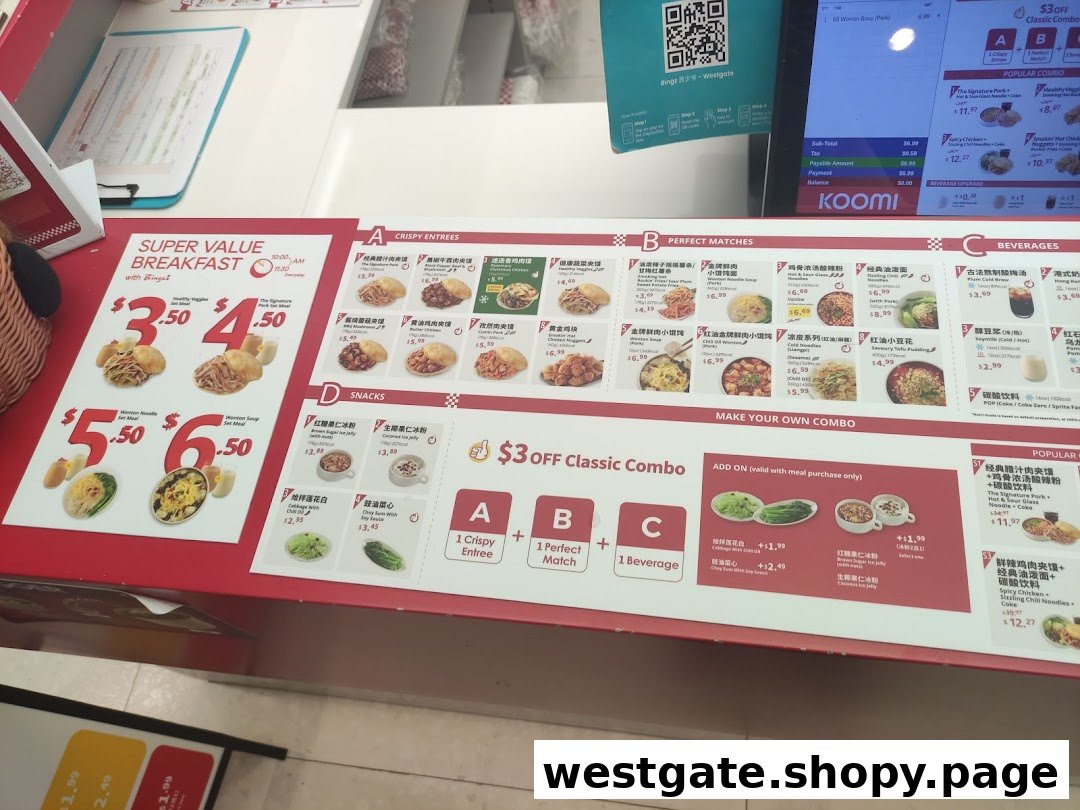 A detailed menu board displaying various Chinese dishes, combos, and prices at Bingz Singapore.
