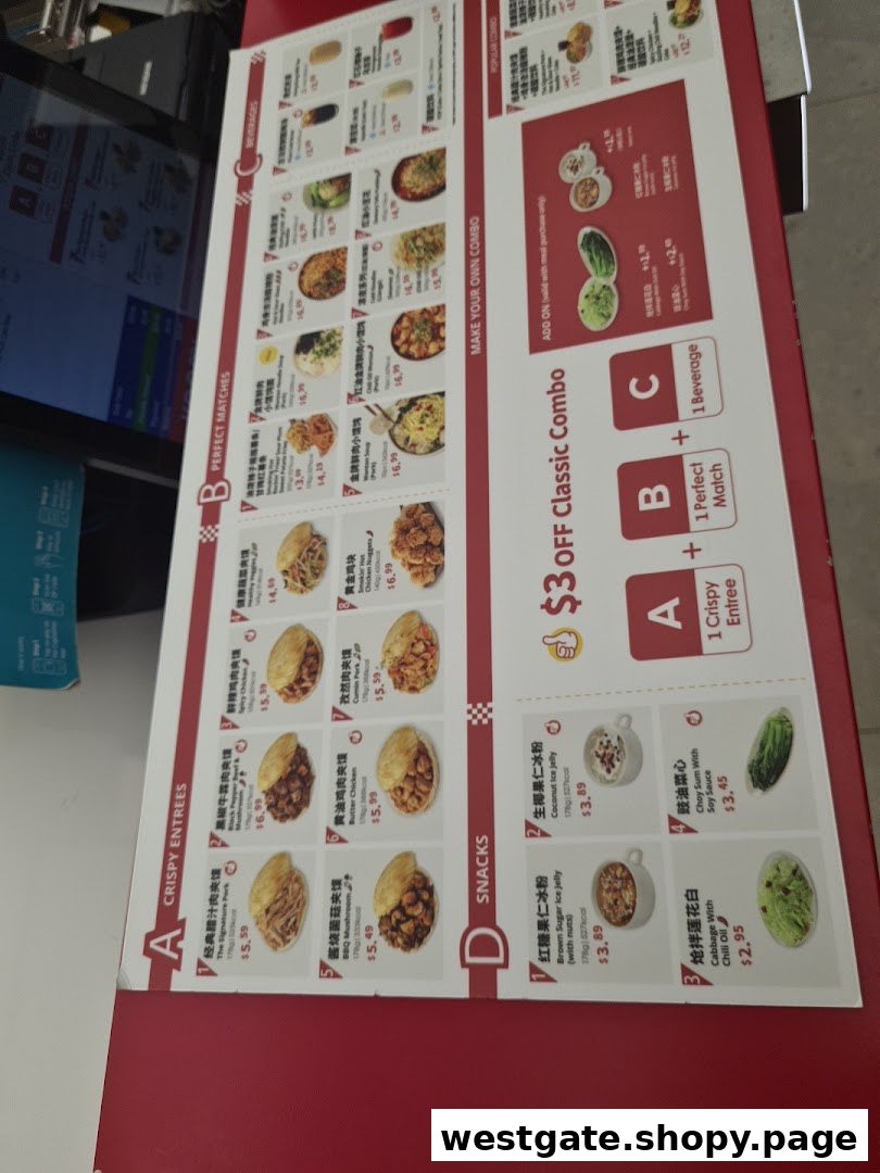 A detailed menu board displaying various Chinese dishes, snacks, and beverages with prices.