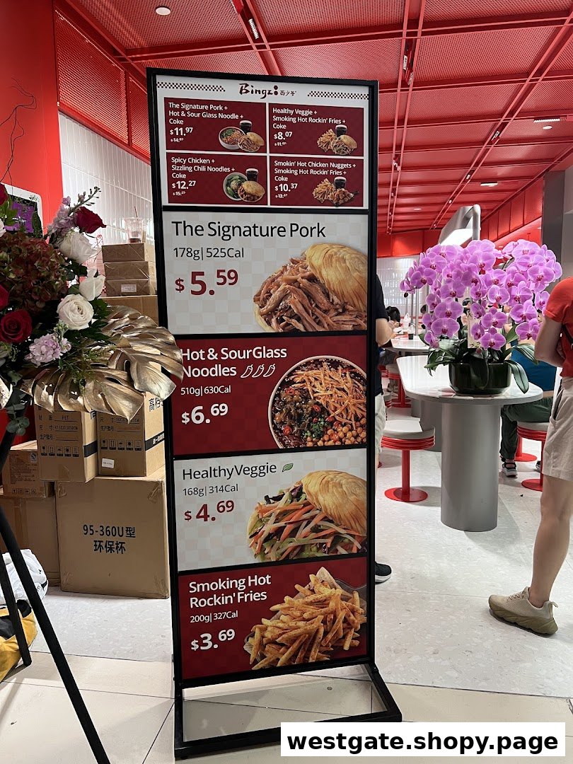 A prominent menu board displaying various food items and combos with prices at Bingz Singapore.