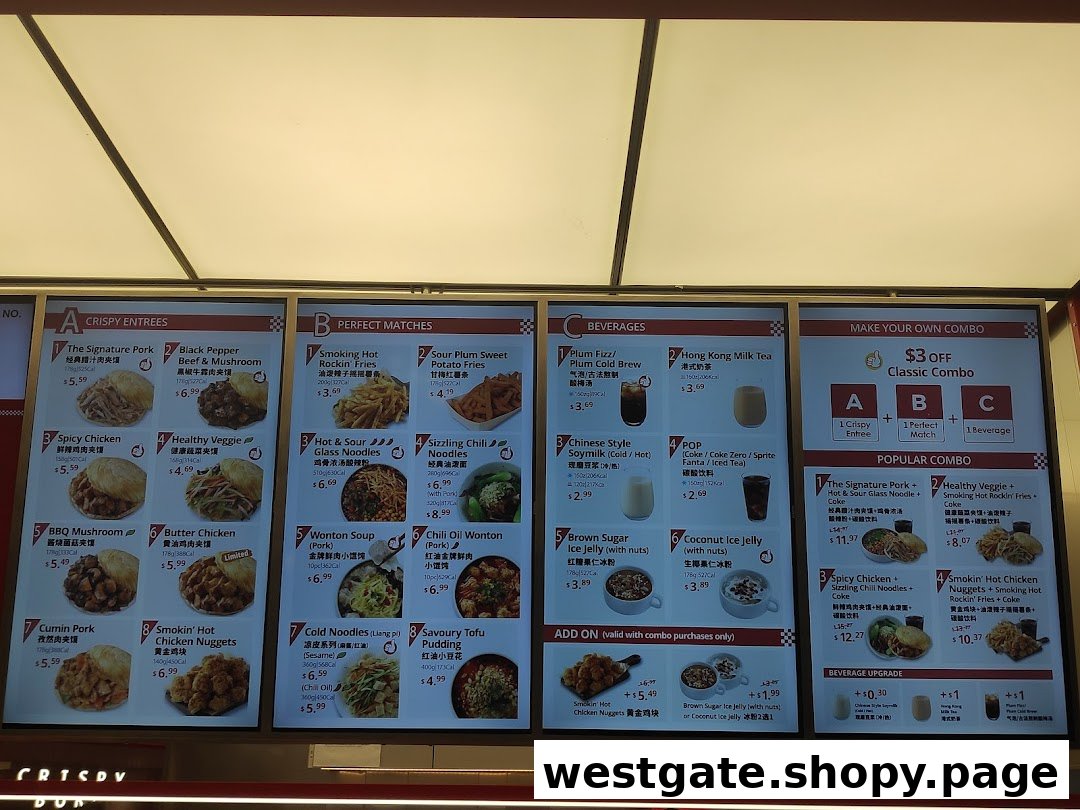 A brightly lit digital menu board displaying various food and beverage options with prices and combo deals.