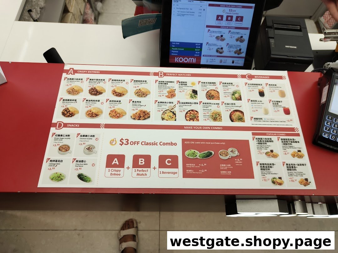 A detailed menu board displaying various Chinese entrees, sides, beverages, and combo meals at a counter.