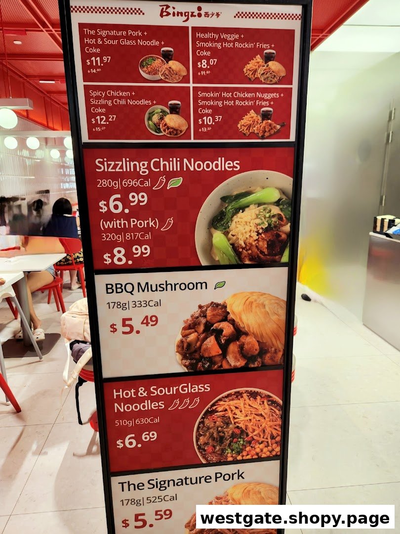 A menu board displaying various food items, combos, and prices at Bingz Singapore.