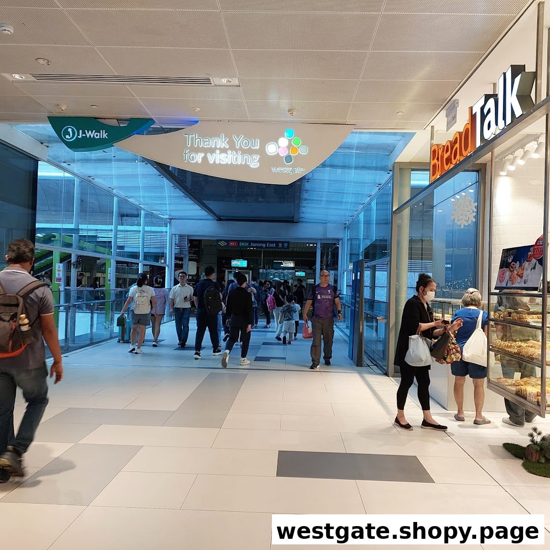 BreadTalk shopfront at Westgate, with customers and passersby in a busy mall corridor.