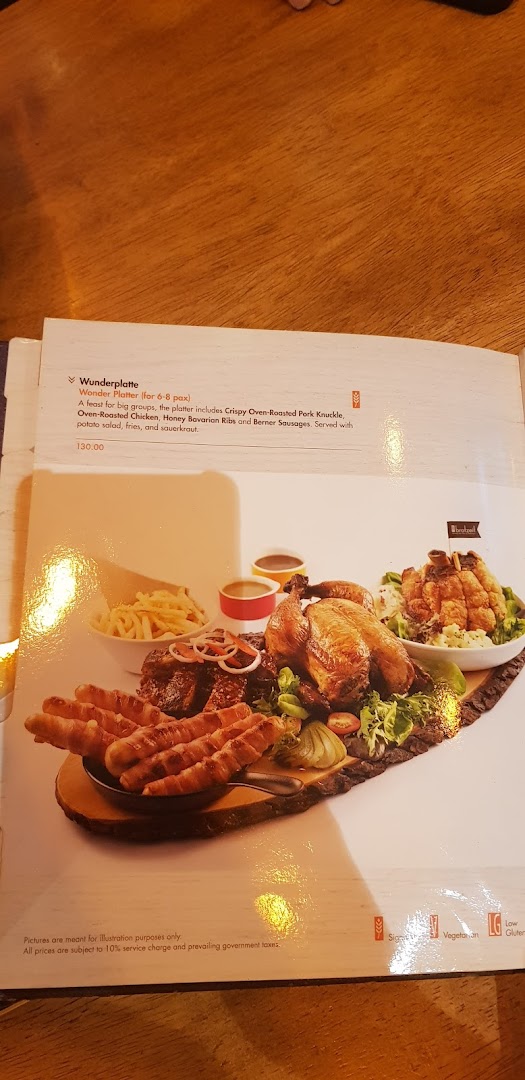 A menu page from Brotzeit featuring the 'Wonder Platter' with various German dishes.