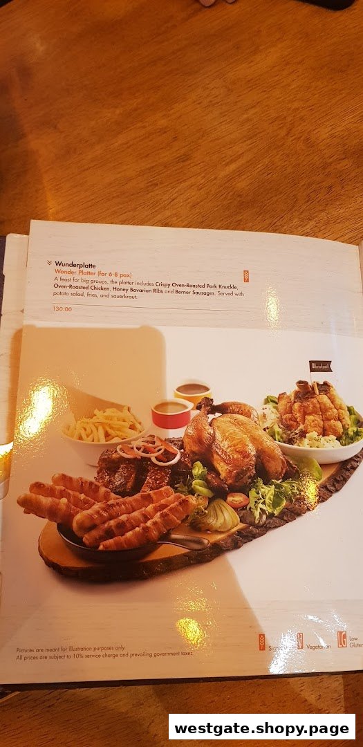 A menu page from Brotzeit featuring the 'Wonder Platter' with various German dishes.
