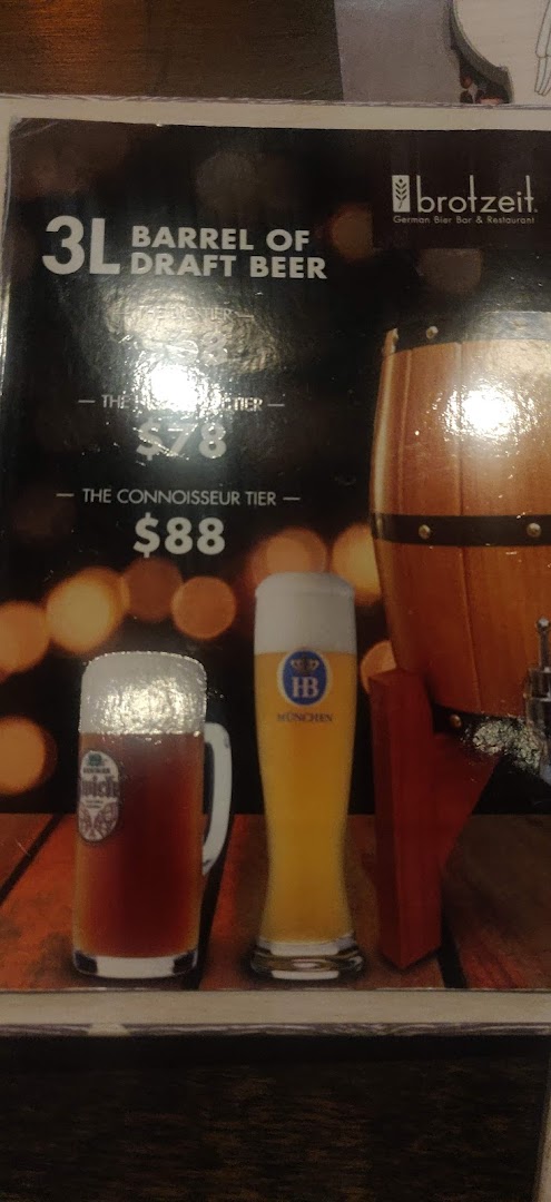 A menu page showcasing a 3L barrel of draft beer with two pricing tiers.