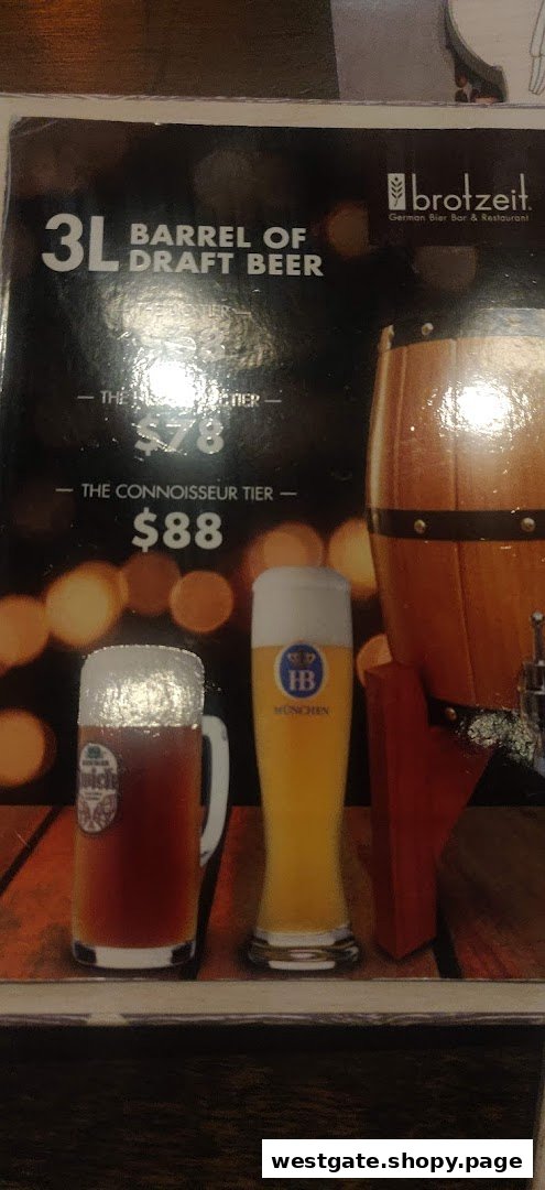 A menu page showcasing a 3L barrel of draft beer with two pricing tiers.