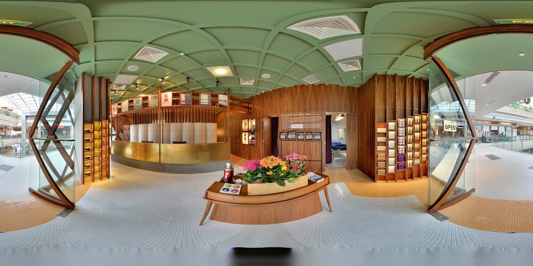 A panoramic view of Browhaus Westgate's inviting interior, featuring reception, product displays, and treatment areas.