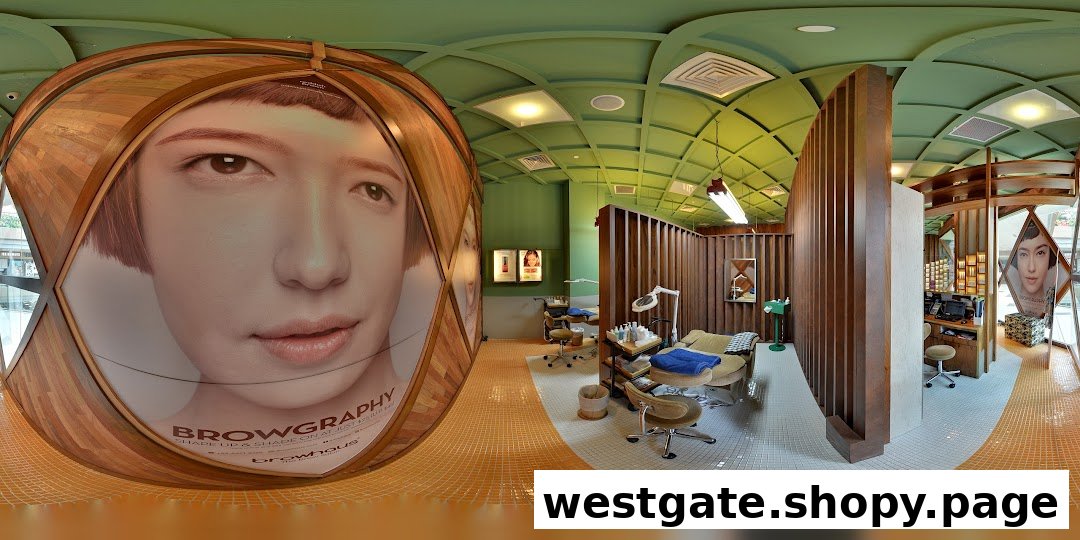 A panoramic view of Browhaus Westgate's modern interior, featuring treatment stations and a large 'Browgraphy' display.