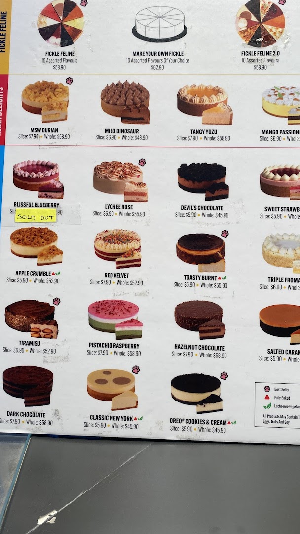A detailed menu displaying various cakes, their prices, and descriptions from Cat the Fiddle Cakes.