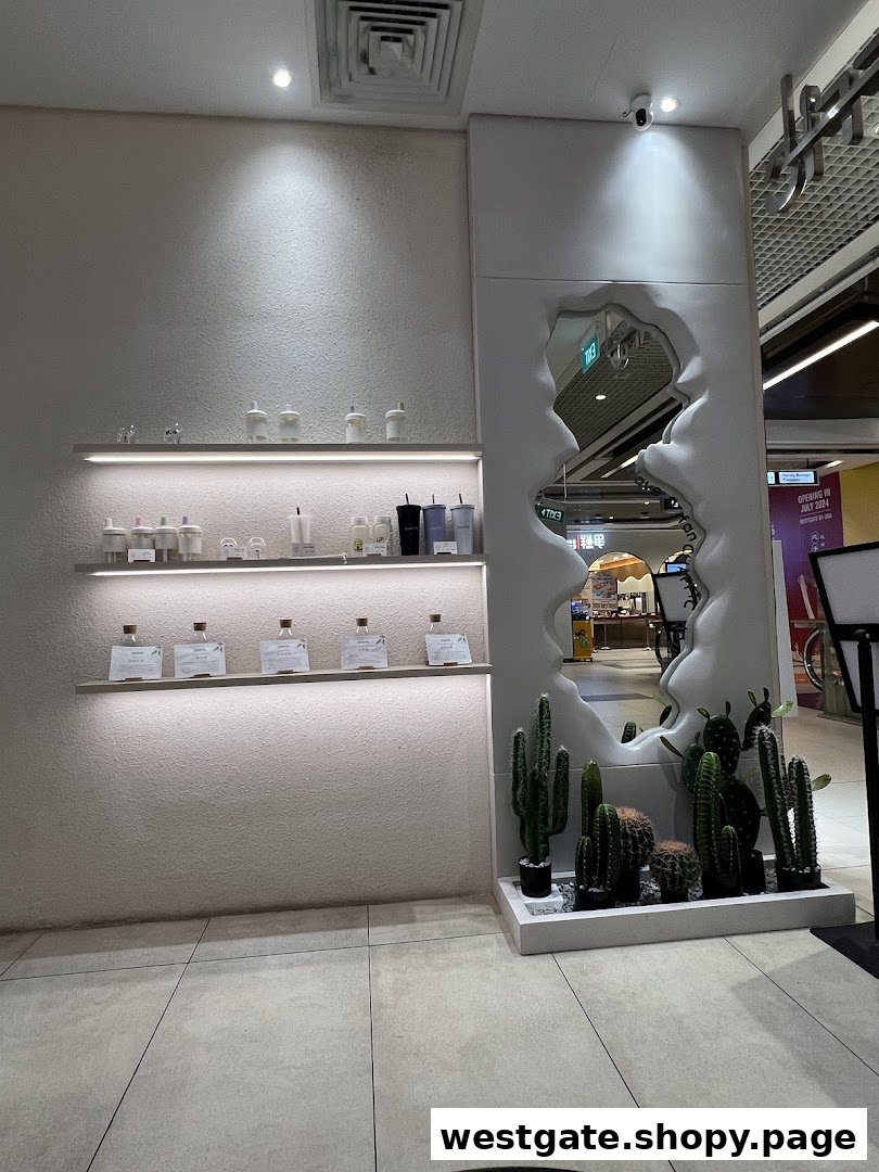Interior view of Chaffic Westgate featuring product displays, a unique mirror, and decorative cacti.