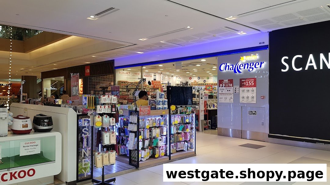 The shopfront of Challenger Mobile Westgate, showcasing electronics, mobile accessories, and promotional offers.