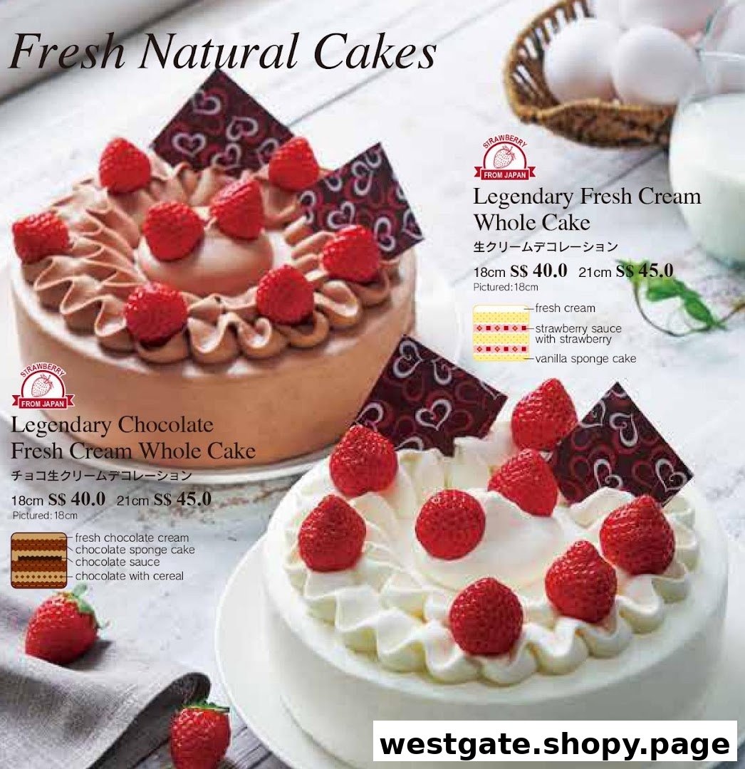 Two delicious whole cakes from Châteraisé, showcasing chocolate and fresh cream varieties with pricing.