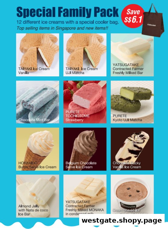 An advertisement showcasing Châteraisé's 'Special Family Pack' featuring 12 different ice creams and desserts.