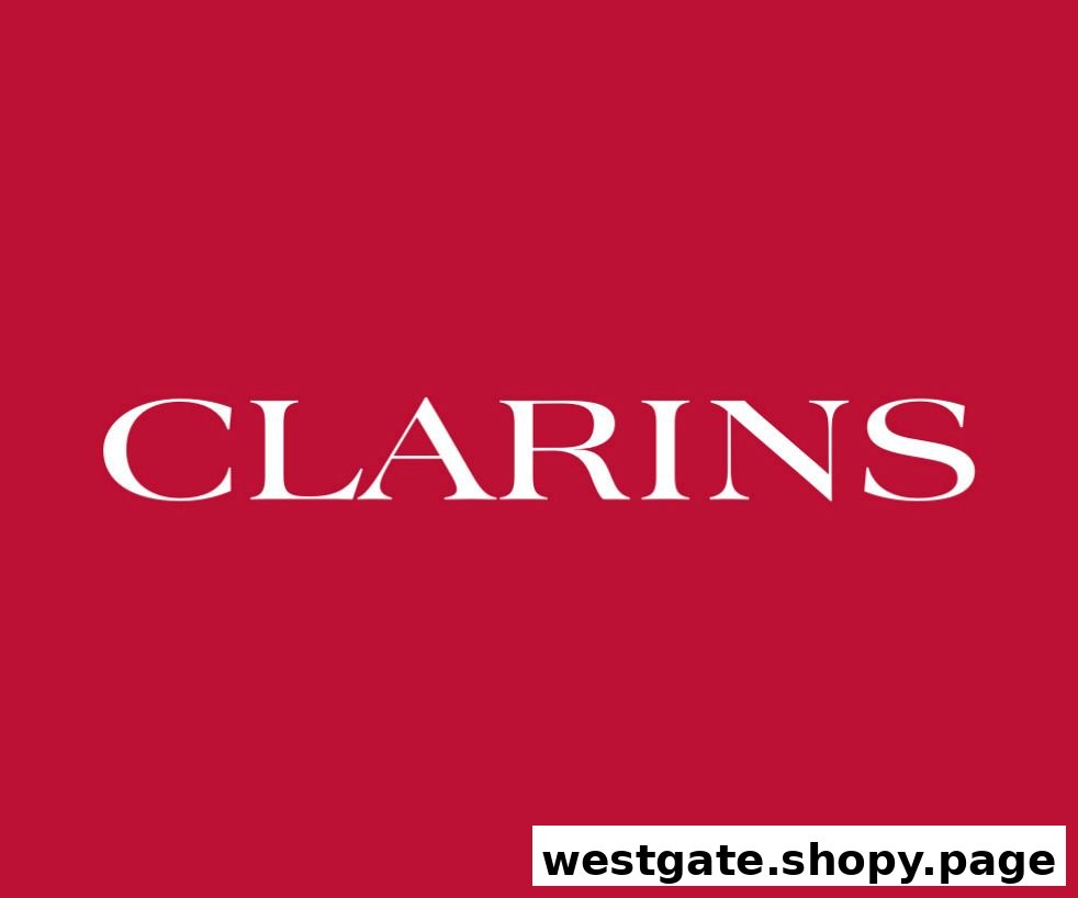 The Clarins logo, featuring white text on a vibrant red background.