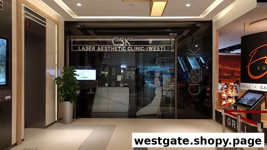 The sleek glass entrance of ClearSK Laser Aesthetic Clinic at Westgate, featuring prominent signage.