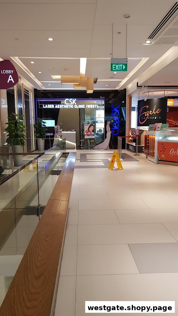The entrance of ClearSK Laser Aesthetic Clinic (Westgate) within a modern shopping mall setting.