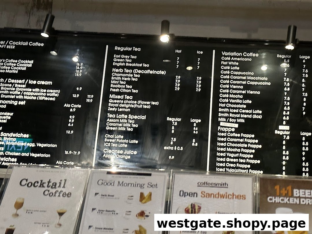 A detailed view of Coffeesmith's extensive menu board, showcasing various coffee, tea, and food options with prices.