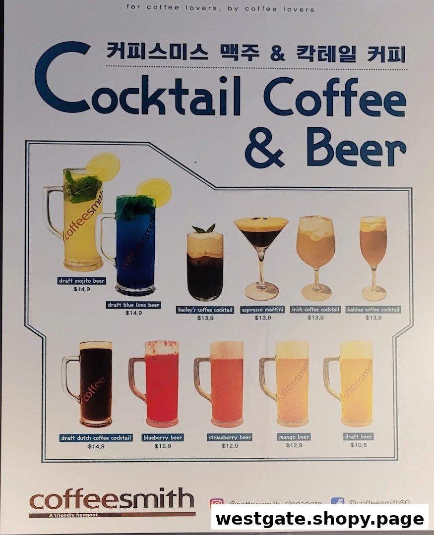 A vibrant menu board from Coffeesmith showcasing their unique cocktail coffee and beer selections.
