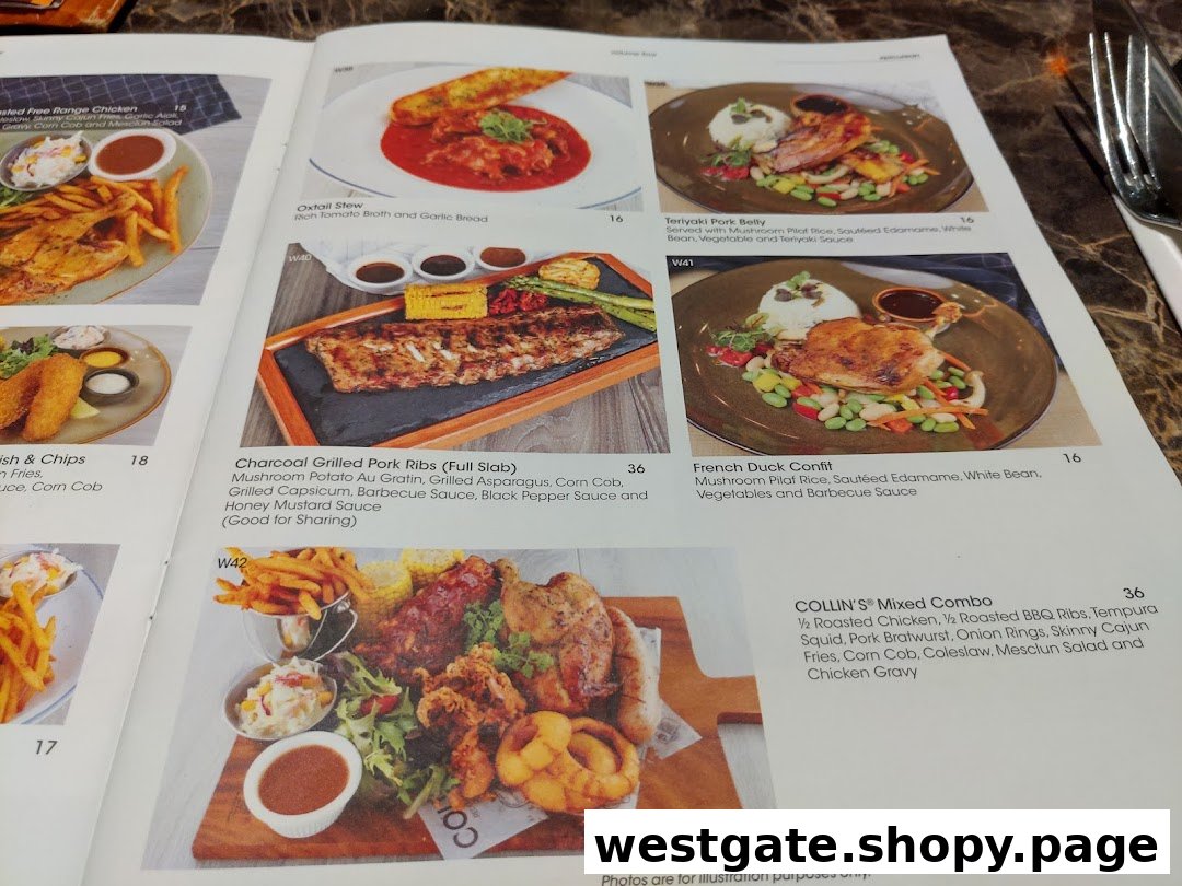 A detailed menu page from COLLINS, showcasing various main courses and sharing platters with prices.
