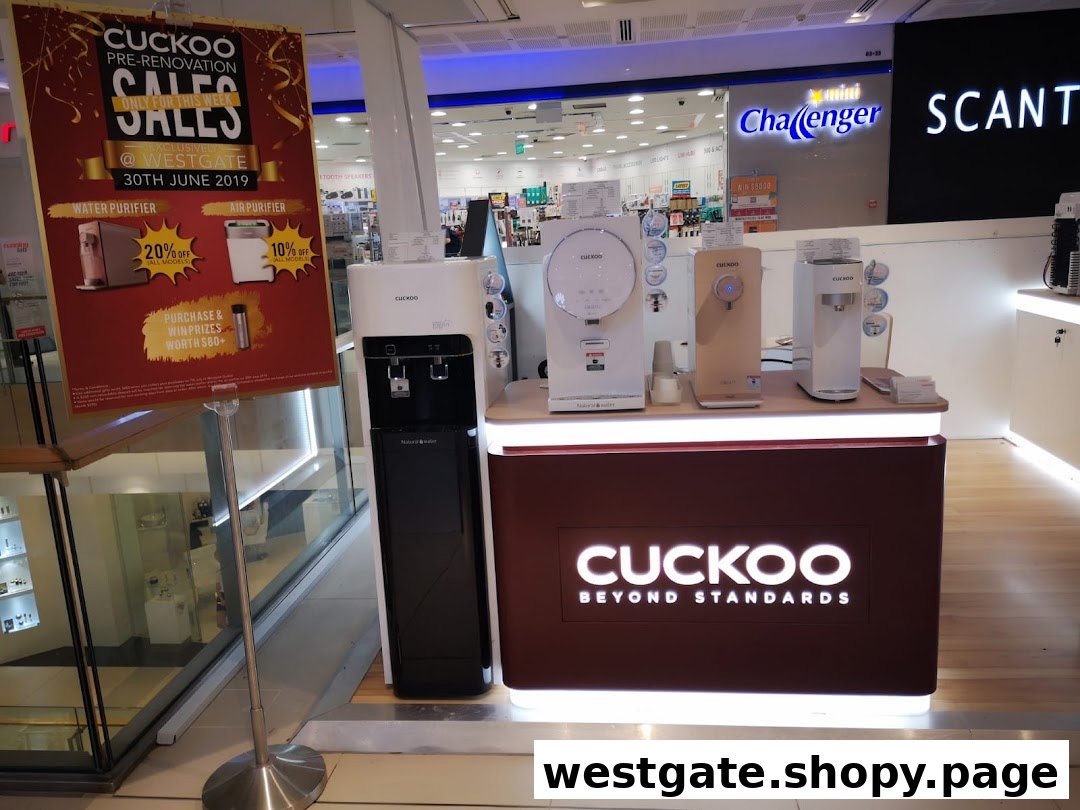 CUCKOO Brandstore display featuring water and air purifiers with a pre-renovation sales promotion.