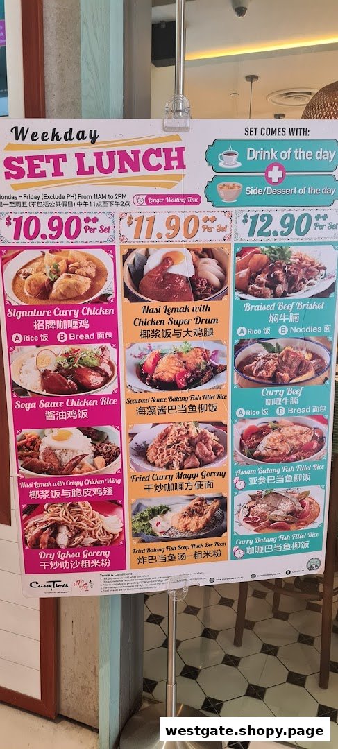 A menu board displaying Curry Times' weekday set lunch options with prices and dish images.