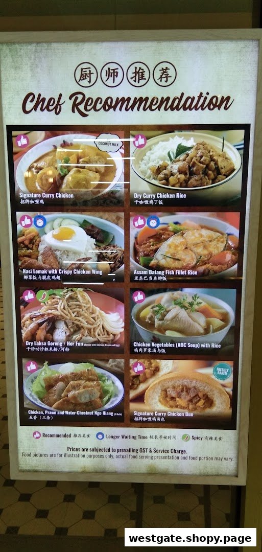 A brightly lit menu board showcasing Curry Times' 'Chef Recommendation' dishes with vibrant food photography.