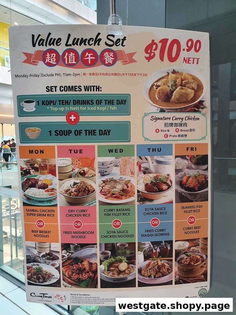 A poster displaying Curry Times' Value Lunch Set with daily specials and pricing.