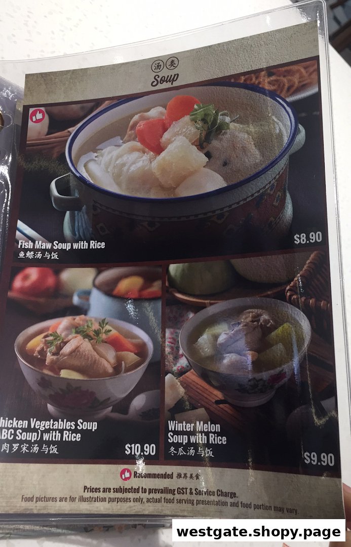 A menu page from Curry Times showcasing various traditional Chinese soup dishes with rice.