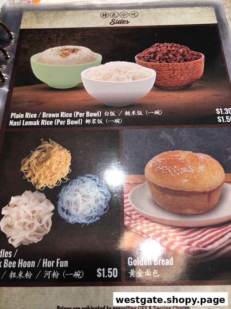 A menu page from Curry Times showcasing various rice, noodle, and bread side dishes.