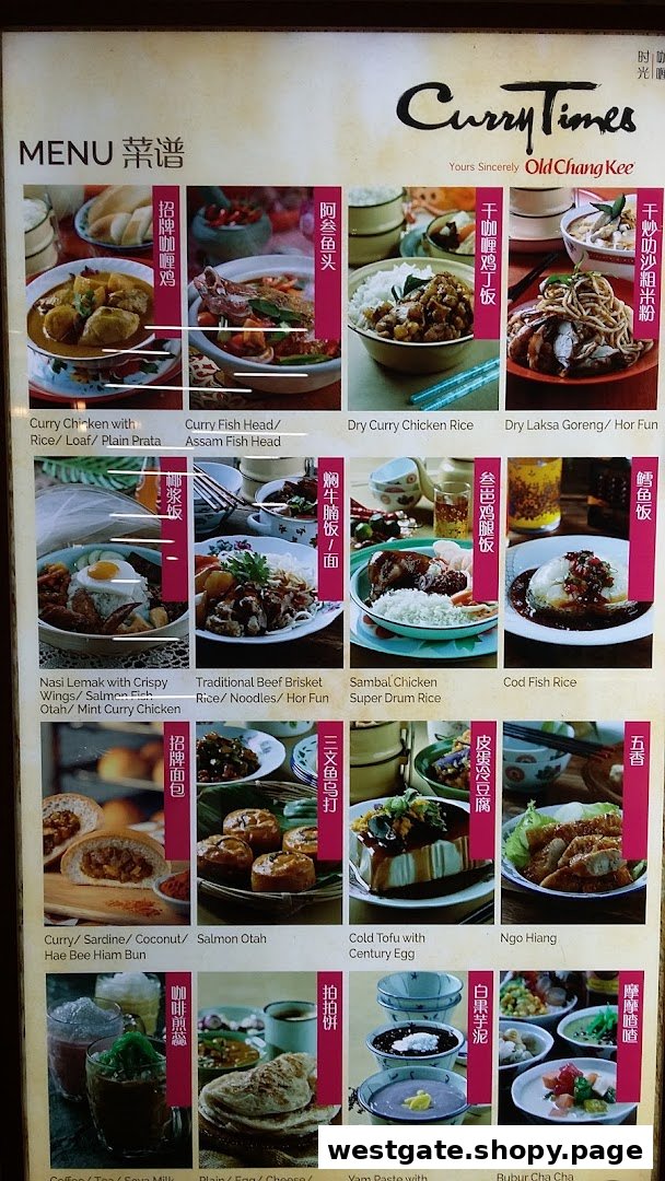 A comprehensive menu board from Curry Times, showcasing a variety of traditional Singaporean and Malaysian dishes.