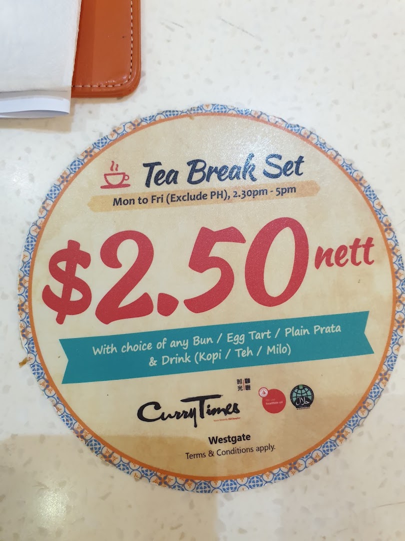 A promotional coaster for Curry Times' Tea Break Set, priced at $2.50 nett.