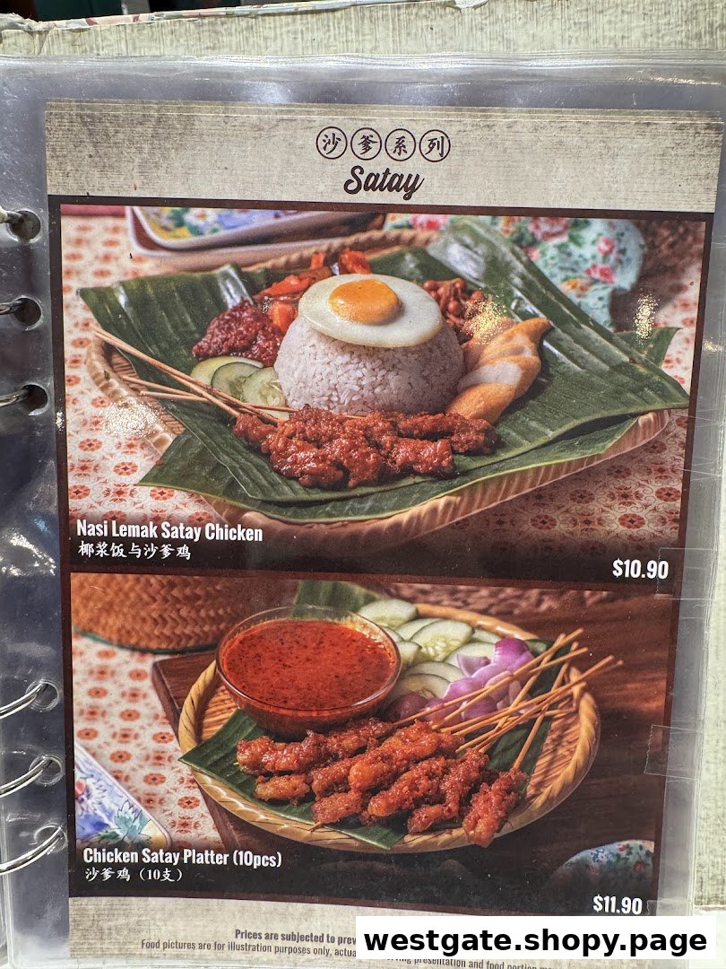 A menu page from Curry Times featuring delicious Satay dishes with prices and images.