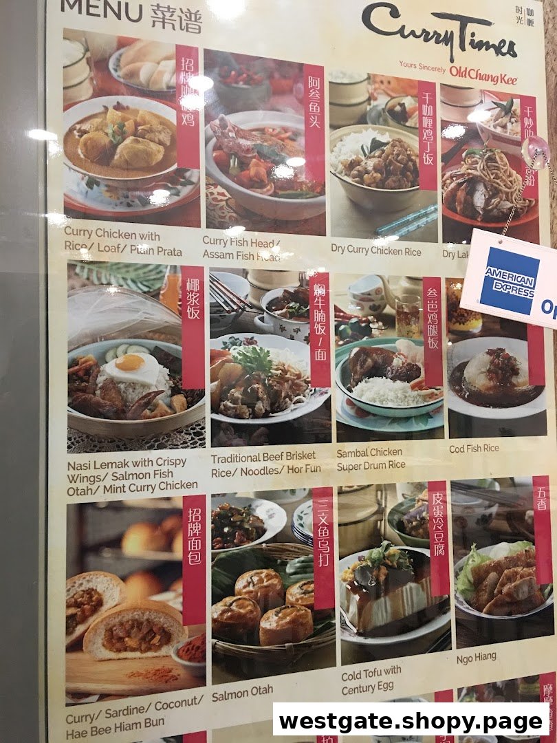 A vibrant menu board from Curry Times, showcasing various curry dishes, rice meals, buns, and traditional sides.