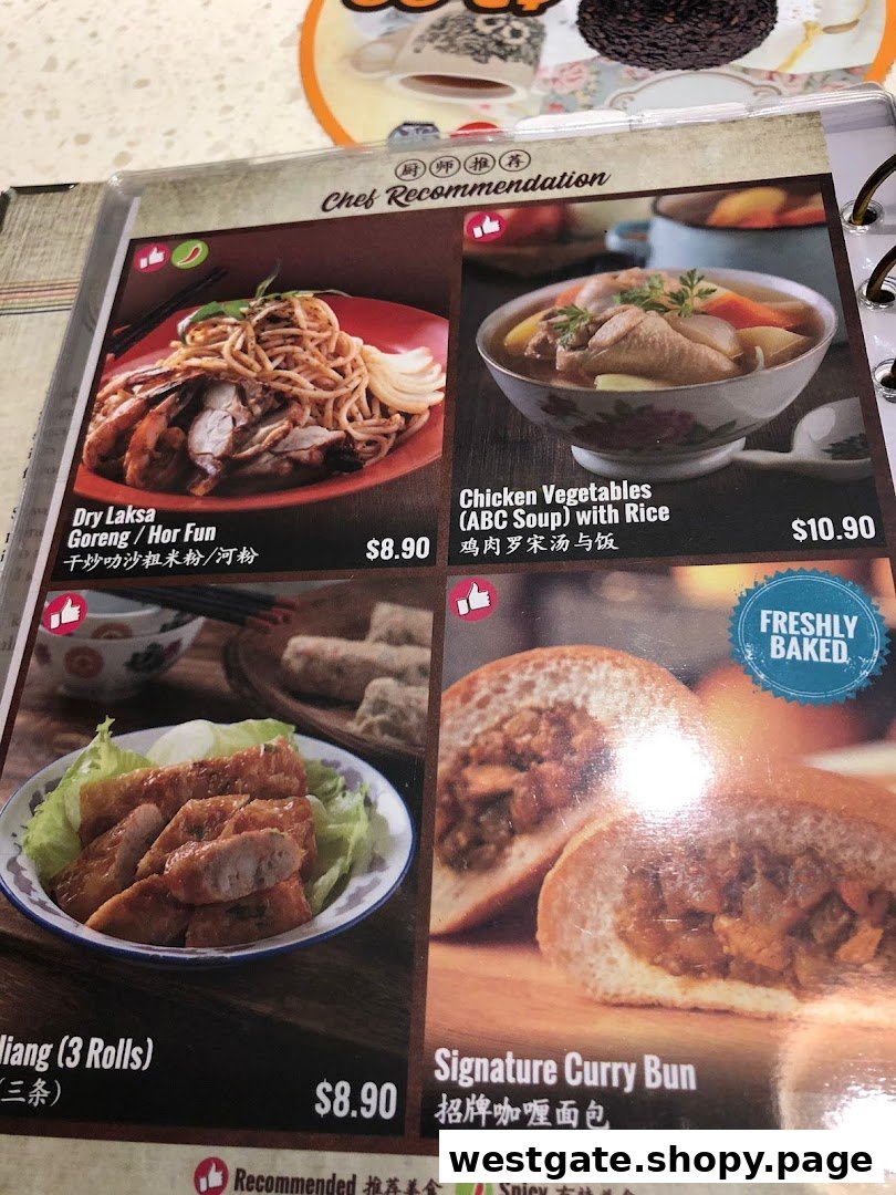 A menu page from Curry Times showcasing popular dishes like Dry Laksa, Chicken Soup, and Signature Curry Bun.